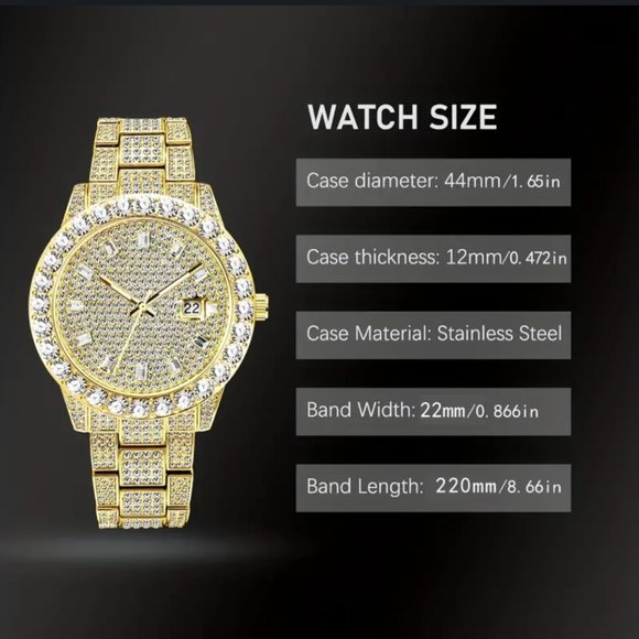 COPY - Silver Luxury Men's Watch Iced Out Twinkle Big Faux Diamond Quartz Watch - Picture 6 of 6